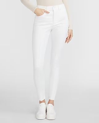 High Waisted Supersoft White Seamed Raw Hem Skinny Jeans | Express