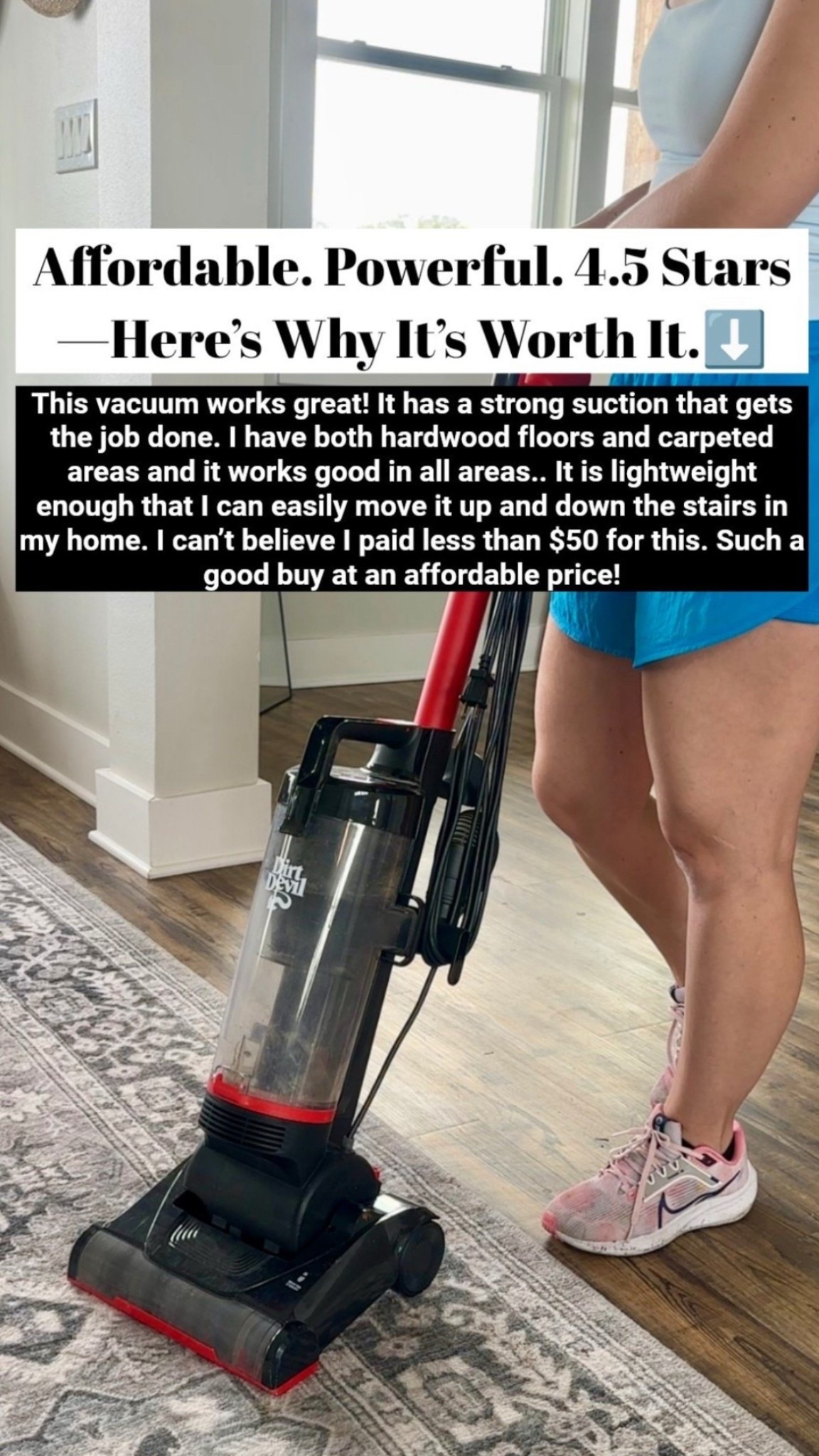 After my nice cordless vacuum broke, I had a hard time spending hundreds of dollars just for it to happen again. I found this dirt decline at Walmart for $50 and I have been so impressed by it. It not only works on my carpet, but my hardwood floors (no sweeping necessary. 👏🏻)
It does have a cord so that would be the only downfall, but honestly it's nice to know I don't have to worry about the battery dying and finishing the job later. Super affordable and gets the same job done. Definitely recommend if you re looking for a low cost, high quality vacuum!😊

Home cleaning | Walmart finds | cleaning supplies |affordable finds


#LTKHome #LTKFindsUnder100 #LTKFindsUnder50