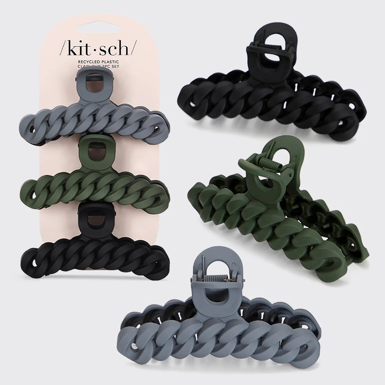 Black & Moss Chain Claw Clips 3pc Set | Kitsch