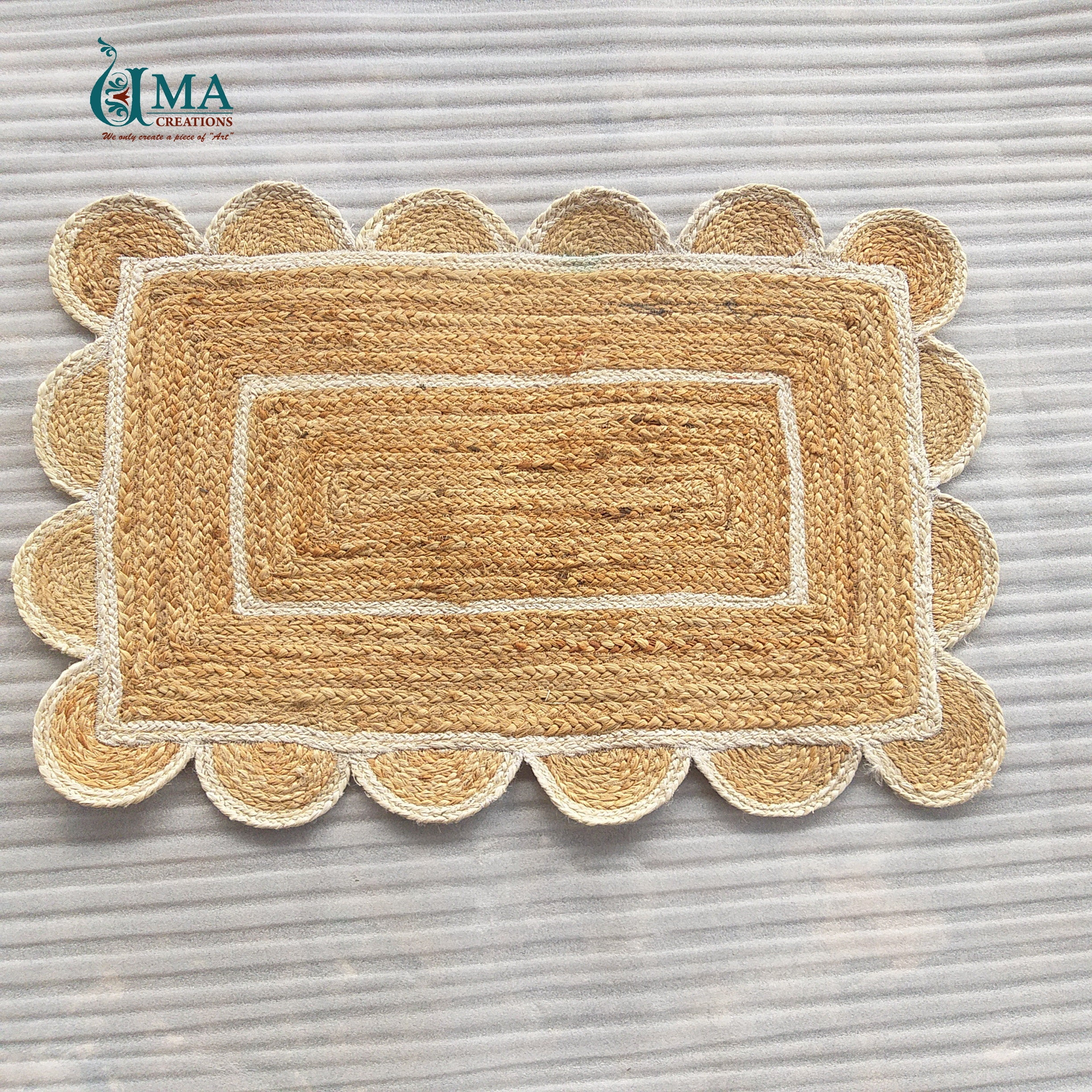 2x3 Scalloped Jute Doormat Rug , Scallop Rag Rug Doormat with Off White Outlines - Walmart.com | Walmart (US)