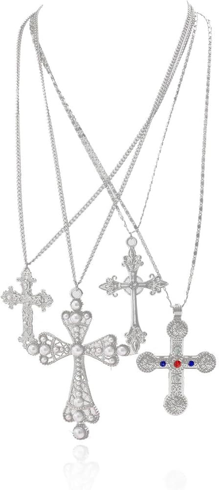 Cross Pendant Necklace Set for Women Punk Grunge Imitation Pearl Cross Layered Chain Necklace Sta... | Amazon (US)