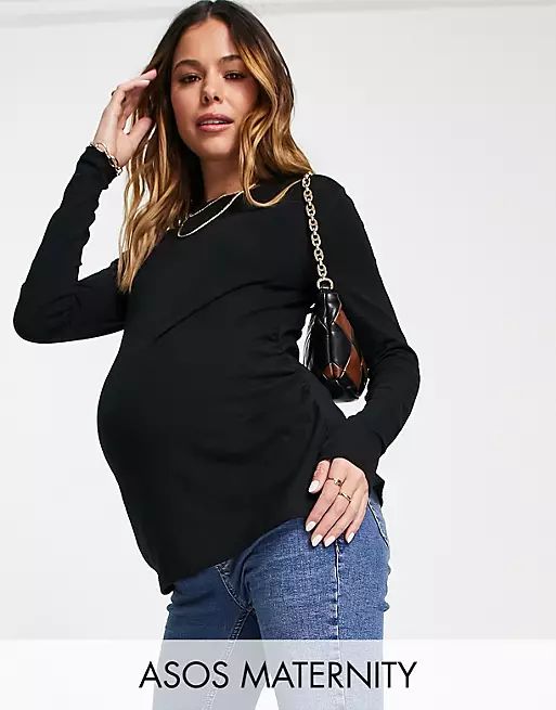 ASOS DESIGN Maternity ultimate slim fit T-shirt with long sleeves in organic cotton in black | ASOS (Global)