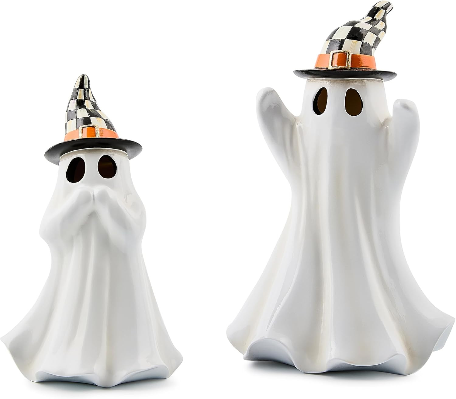 MACKENZIE-CHILDS Set of 2 Illuminated Ghosts Figures, Light-Up Spooky Decor, Black-and-White Courtly Check | Amazon (US)
