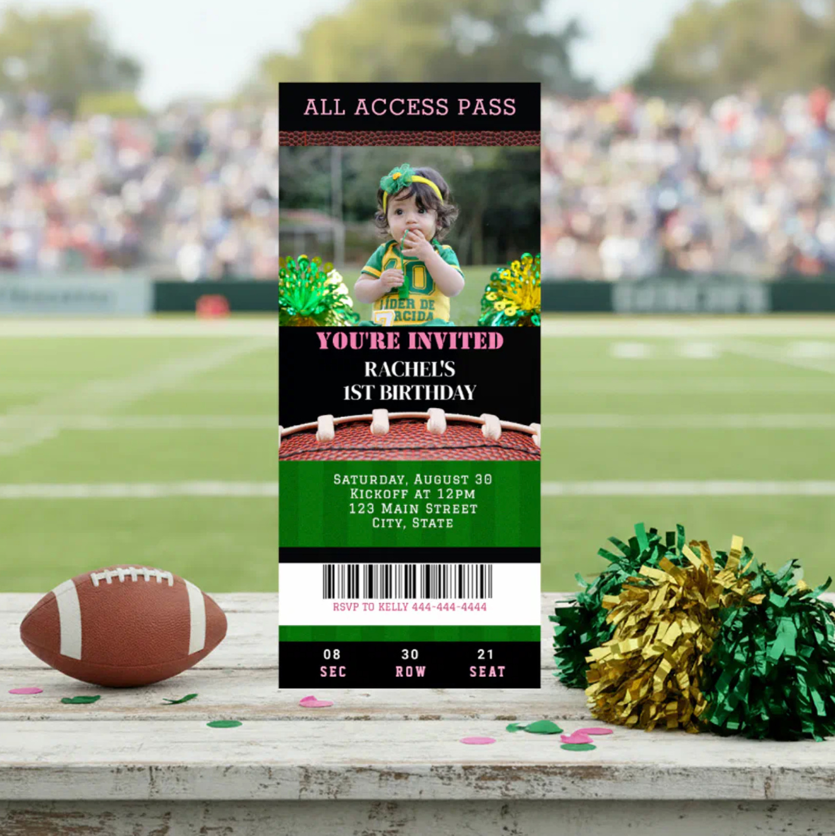 First birthday, but already VIP 🏈✨
This football ticket–style invitation is such a fun way to kick off a one-der-ful celebration. Fully customizable with your child’s photo, party details, and colors — perfect for football families 🤍#FirstBirthdayIdeas #FootballBirthday #TicketStyleInvite #BabyBirthdayParty #SportsThemeParty #BirthdayInvitation #PartyInspo #LTKFinds 

 #LTKKids