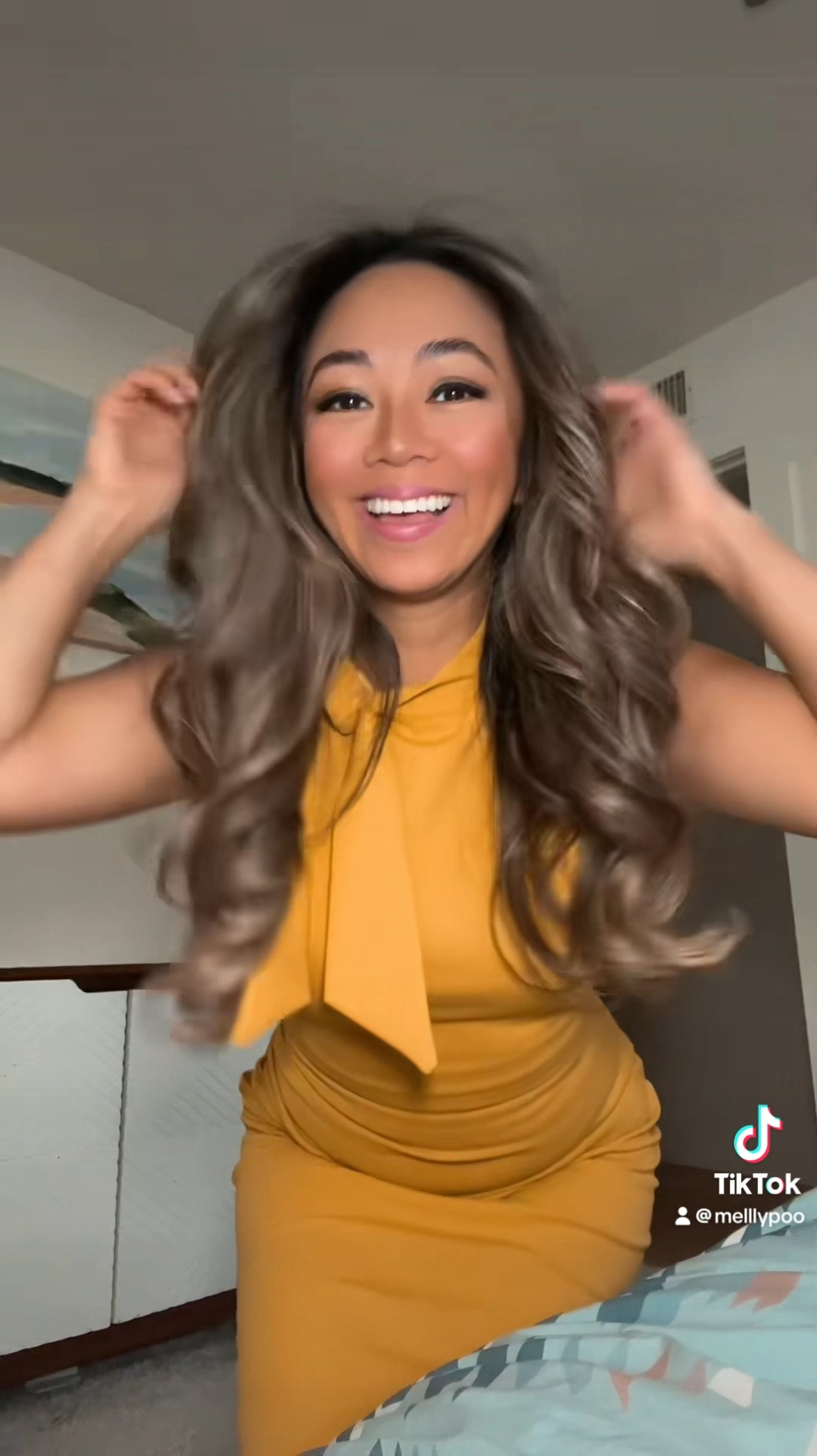 Melllypoo is wearing a mustard yellow retro 1950’s half collar cocktail pencil dress with neck tie for a presentation. Hair curled using Shark Flex Style  

#LTKVideo #LTKfindsunder50 #LTKworkwear