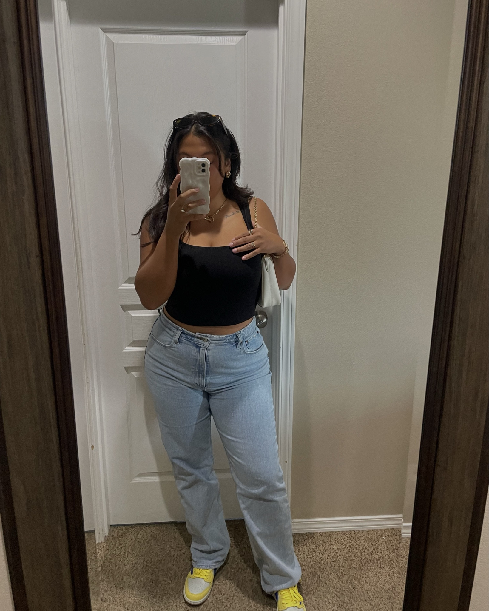 Simple street wear outfit elevated with gold jewelry. Jeans are from Abercrombie and will always be the curve love!! Wearing the loose jean in a size 31 regular

#LTKVideo #LTKItBag #LTKMidsize