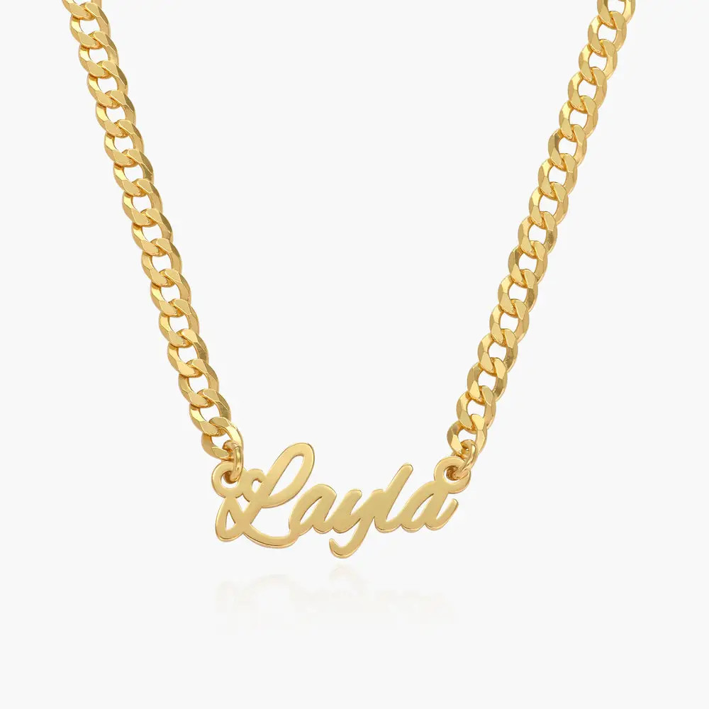 Name Necklace With Bold Curb Chain - Gold Vermeil | Oak & Luna (US)