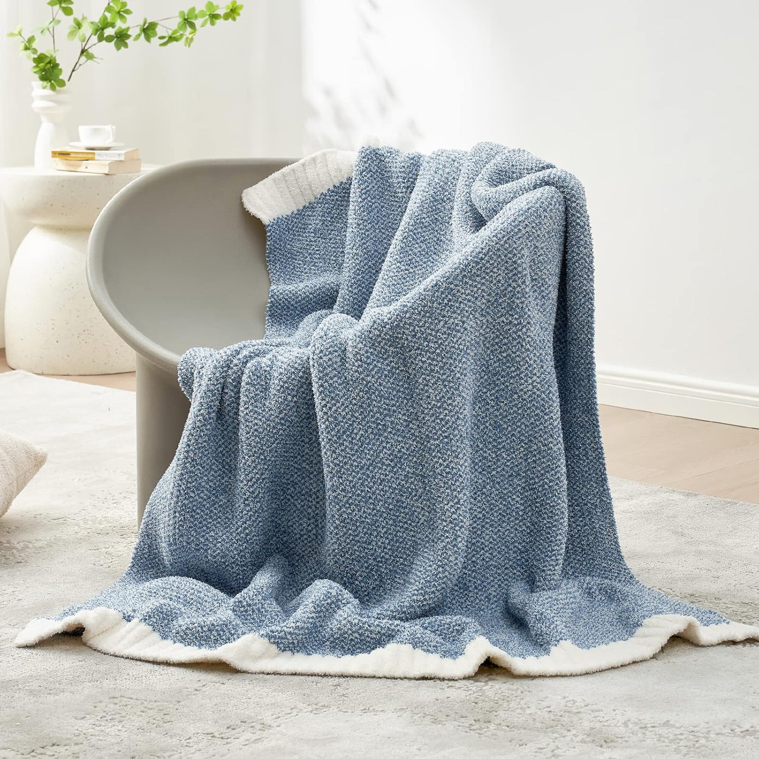 Snuggle Sac Blue Throw Blankets for Couch, Reversible Super Soft Warm Blankets Cozy Knit Blanket ... | Amazon (US)