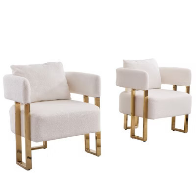 Gulches White Teddy Fleece Accent Chairs (Set of 2), Gold Metal Legs Decorative Chairs for Living Room, Dressing Area & Office | Target