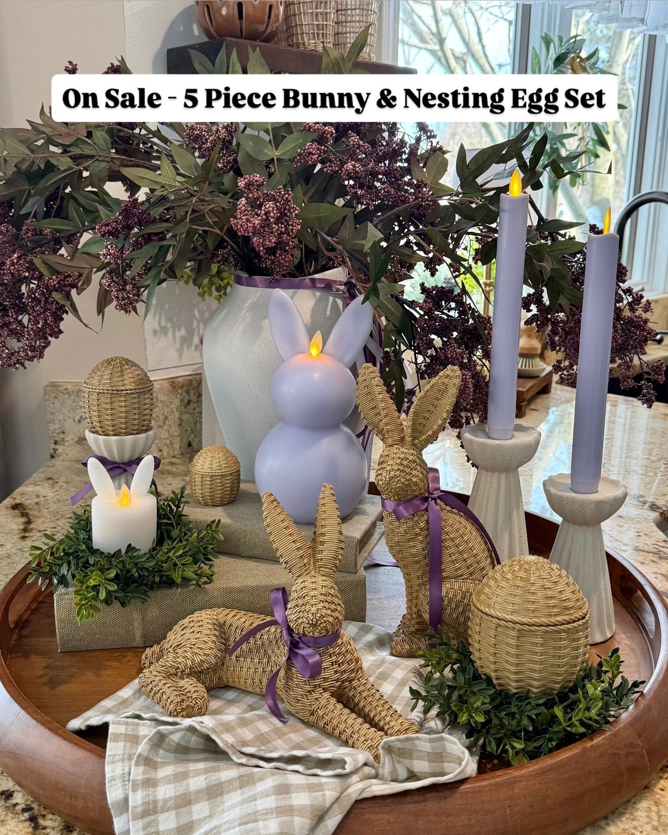 Easter Bunny & Nesting Egg Decor Set — On Sale 🐰💜

Follow @farmtotablecreations on Instagram for more home inspiration 🤍

This 5-piece bunny and nesting egg set is such a beautiful way to style for spring and Easter. The woven resin texture brings warmth and a natural, high-end look, while the soft purple ribbon detail adds the perfect seasonal touch. These pieces work beautifully on trays, kitchen islands, coffee tables, or entry consoles and are easy to mix with candles, greenery, and neutral linens for a cozy layered display. Even better — the set is currently on sale, making it an easy seasonal update without overspending.

#easterdecor #springdecor #bunnydecor #easterbunny #homedecor #traydecor #kitchenislanddecor #coffeetabledecor #seasonaldecor #neutraldecor #amazonhomefinds

#LTKSeasonal #LTKHome #LTKSaleAlert