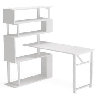 Tribesigns Lantz 47.24 in. L Shaped White Wood and Metal Rotating Computer Desk with 5 Shelves Bo... | The Home Depot
