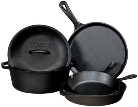 Lodge Seasoned Cast Iron 5 Piece Bundle. 10.5" Griddle, 8" Skillet, 10.25" Skillet, 10.25" Dutch ... | Amazon (US)