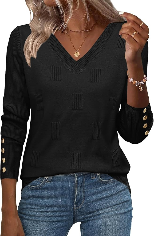 Zeagoo Womens V Neck Sweaters Shirts Long Sleeve Lightweight Ribbed Knit Pullover Sweater Blouse ... | Amazon (US)