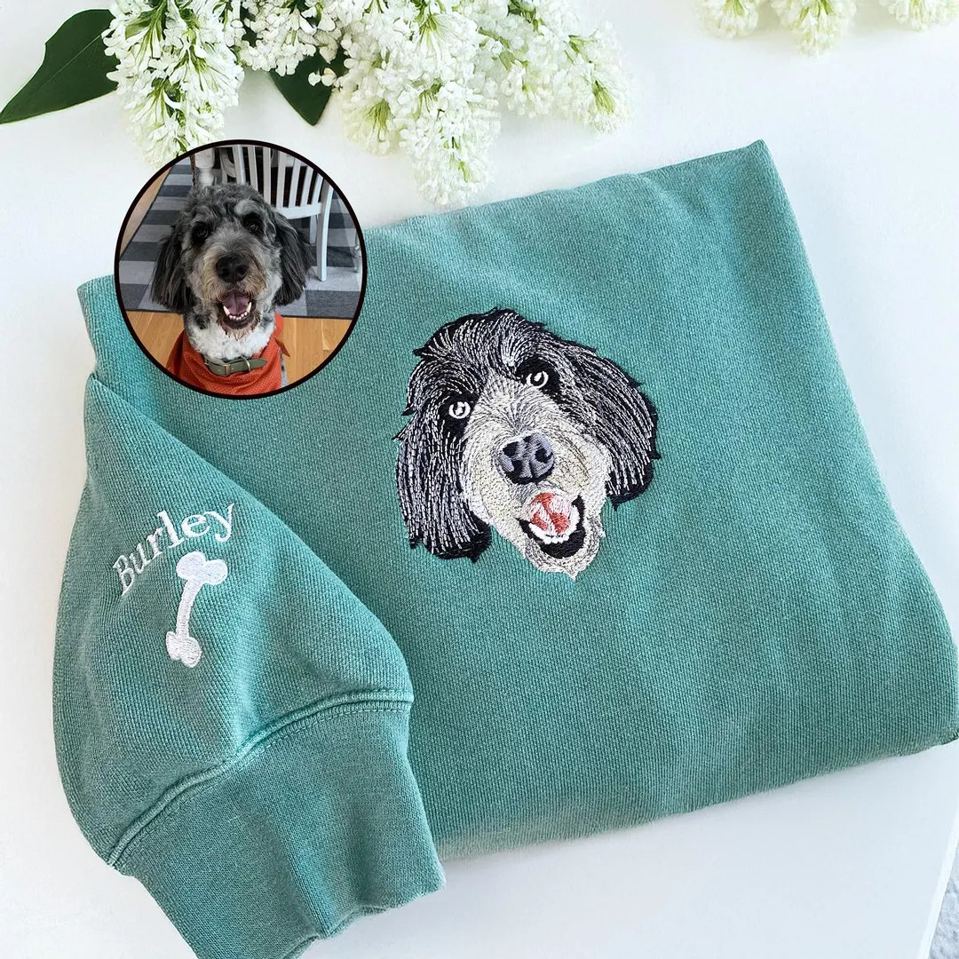 Custom Embroidered Pet Portrait Sweatshirt: Comfort Colors Dog Cat Crewneck, Dad Mom Birthday Gif... | Etsy (US)