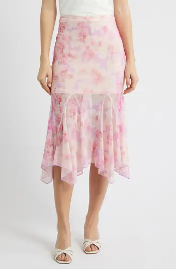 All in Favor Floral Chiffon Handkerchief Midi Skirt | Nordstrom | Nordstrom