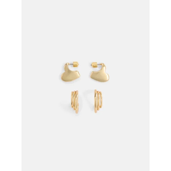 Free Assembly Women's Heart and Hoop Goldtone Earring Set, 2-Pair | Walmart (US)