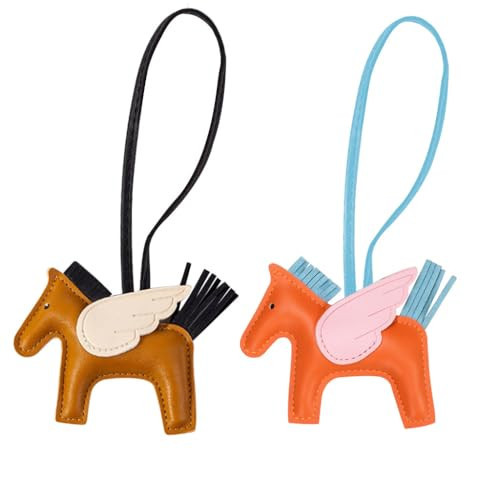 ODYQIG Bag Charms Purse Charms for Handbags Tote Bag Y2k Designer Cute Horse Bag Charm Leather Keychain Accessories for Women Girl, Brown+Orange | Amazon (US)