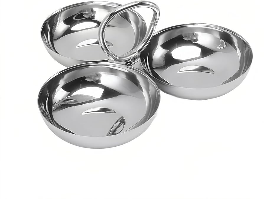 Stainless Steel Snack Plate, Cluster Serving Bowls Connected 3 In 1 Fruit Bowl Plate Reusable Des... | Amazon (US)