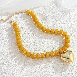 WOWORAMA Chunky Heart Necklaces for Women Colorful Resin Beaded Choker Necklace Gold Puffy Heart ... | Amazon (US)