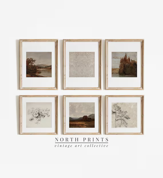 Vintage Autumn Gallery Wall Art SET of 6  Square Art Prints  - Etsy | Etsy (US)