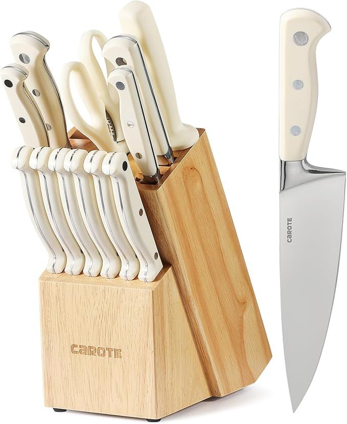 CAROTE 14 Pieces Knife Set with Wooden Block Stainless Steel Knives Dishwasher Safe with Sharp Bl... | Amazon (US)