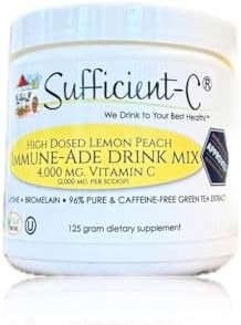 Sufficient-C High Dose Non-GMO Vitamin C Lemon Peach Immune-Ade Drink Mix, Convenient 125 Gram Si... | Amazon (US)