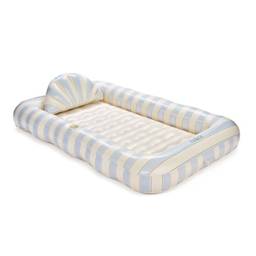 FUNBOY Tanning Pool Lounger Float Blue & Green Stripe, XL 72" x 48" with Pillow and Large Cup Holder | Amazon (US)
