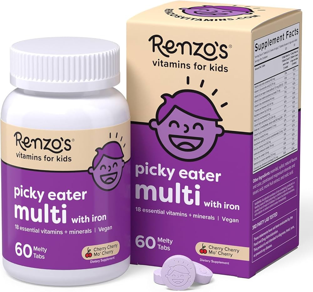 Renzo's Picky Eater Kids Multivitamin with Iron - Dissolvable Kids Vitamins with Iron, Zinc, Vita... | Amazon (US)