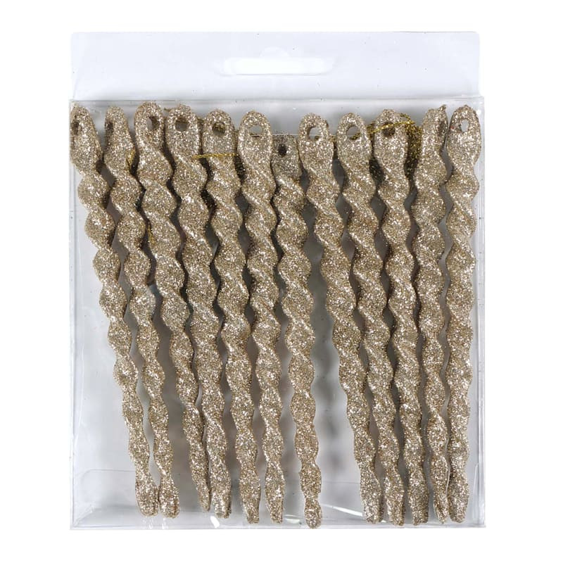 12-Count Gold Glittered Spiral Shatterproof Ornaments, 5" | At Home