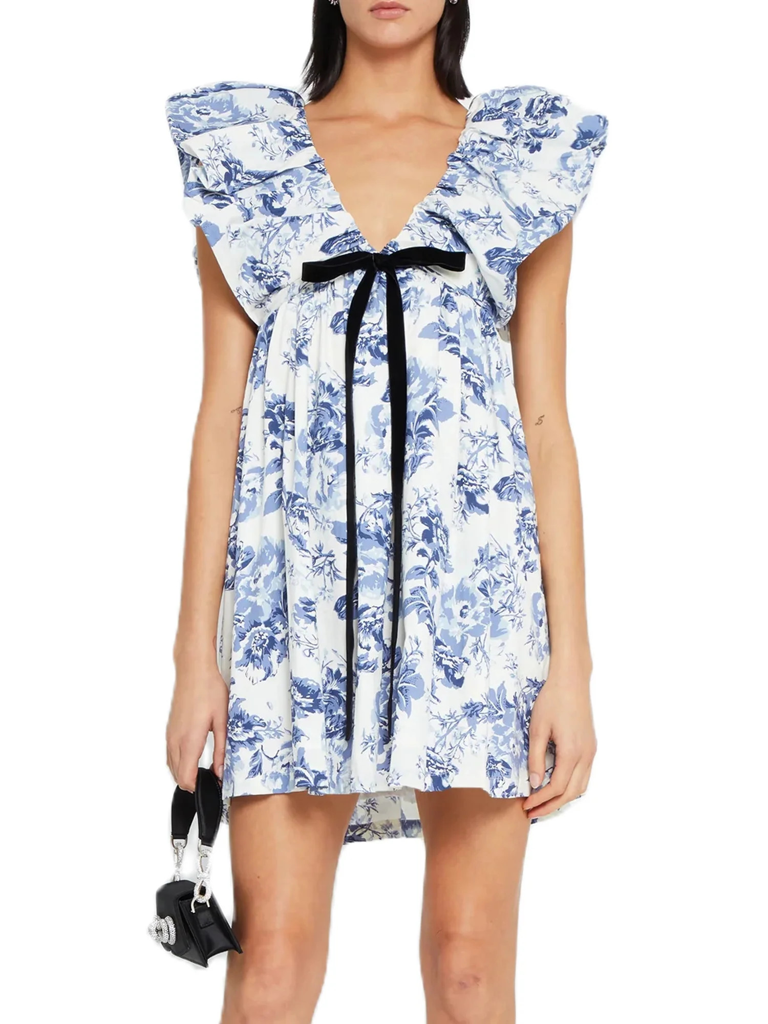 Women Mini Dress Floral/Lemon/Dot Print Fly Sleeve Bowknot V-Neck Dress Summer Casual Dress | Walmart (US)