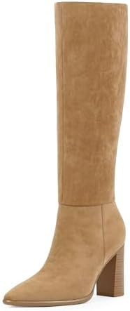 Knee High Boots Women Pointed Toe Chunky Heel Fall Tall Boots Side Zipper Faux Leather Long Boots... | Amazon (US)