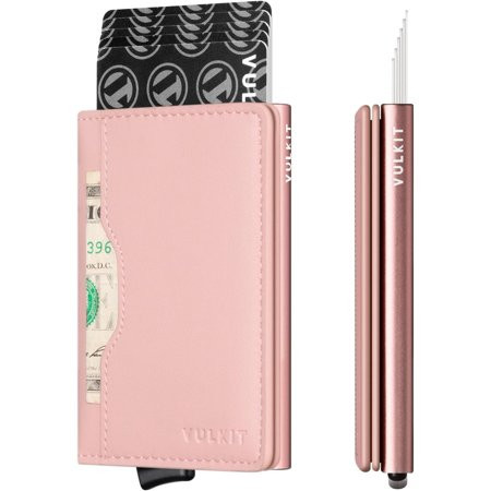 VULKIT Pop up Wallet Credit Card Holder with Leather Slots RFID Blocking Metlal Bank Card Case for Men or Women | Walmart (US)