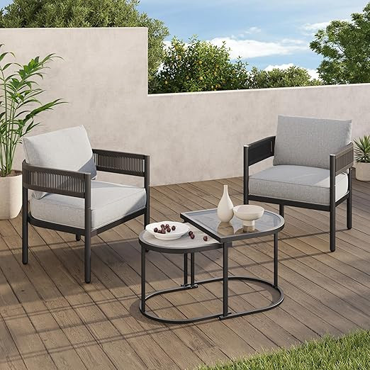 Grand patio 4-Piece Outdoor Conversation Set with 2 Single Chairs and 2 Patio Coffee Tables, Wick... | Amazon (US)