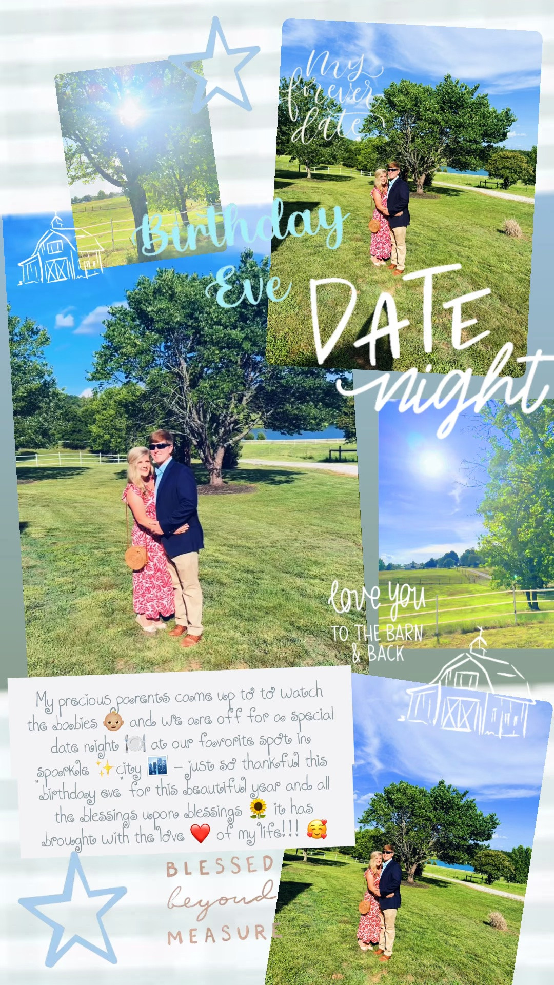 My precious parents came up to to watch the babies 👶🏼 and we are off for a special date night 🍽️ at our favorite spot in sparkle ✨city 🏙️ - just so thankful this “birthday eve” for this beautiful year and all the blessings upon blessings 🌻 it has brought with the love ❤️ of my life!!! 🥰