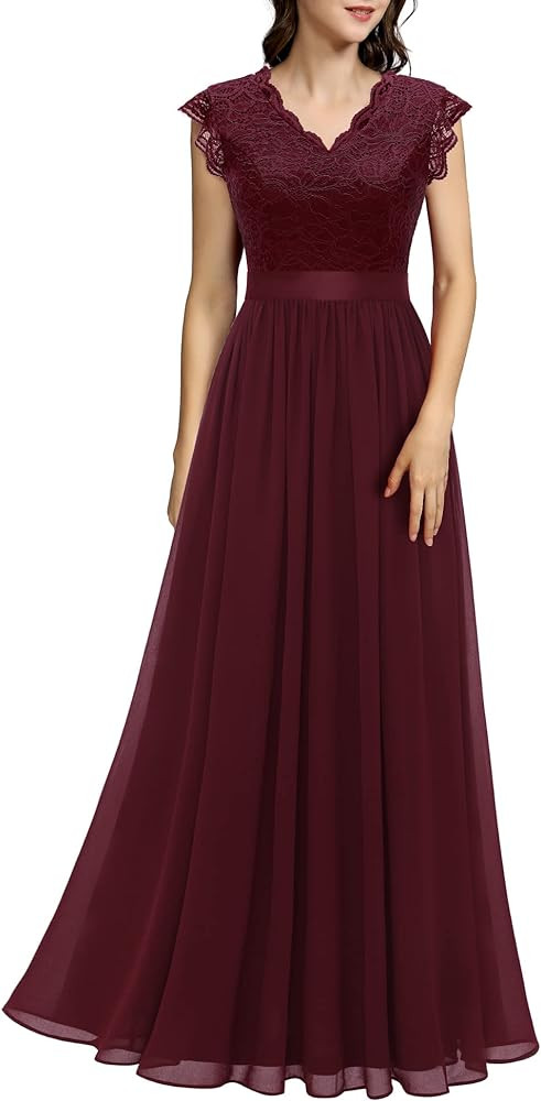 Dressystar Women's V Neck Sleeveless Lace Bridesmaid Dress Wedding Party Gown | Amazon (US)