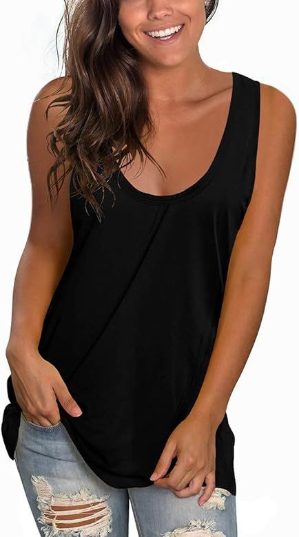 XIEERDUO Women's Basic U Neck Tank Tops Summer Sleeveless Shirts Casual Loose Fit | Amazon (US)