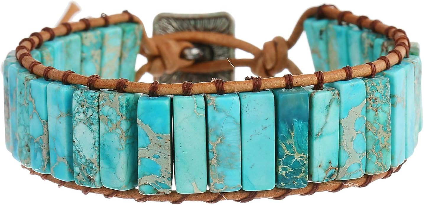 Plumiss 7 Chakra Bracelets for Women Boho Handmade Natural Jasper Stone Healing Energy Bead Leath... | Amazon (US)