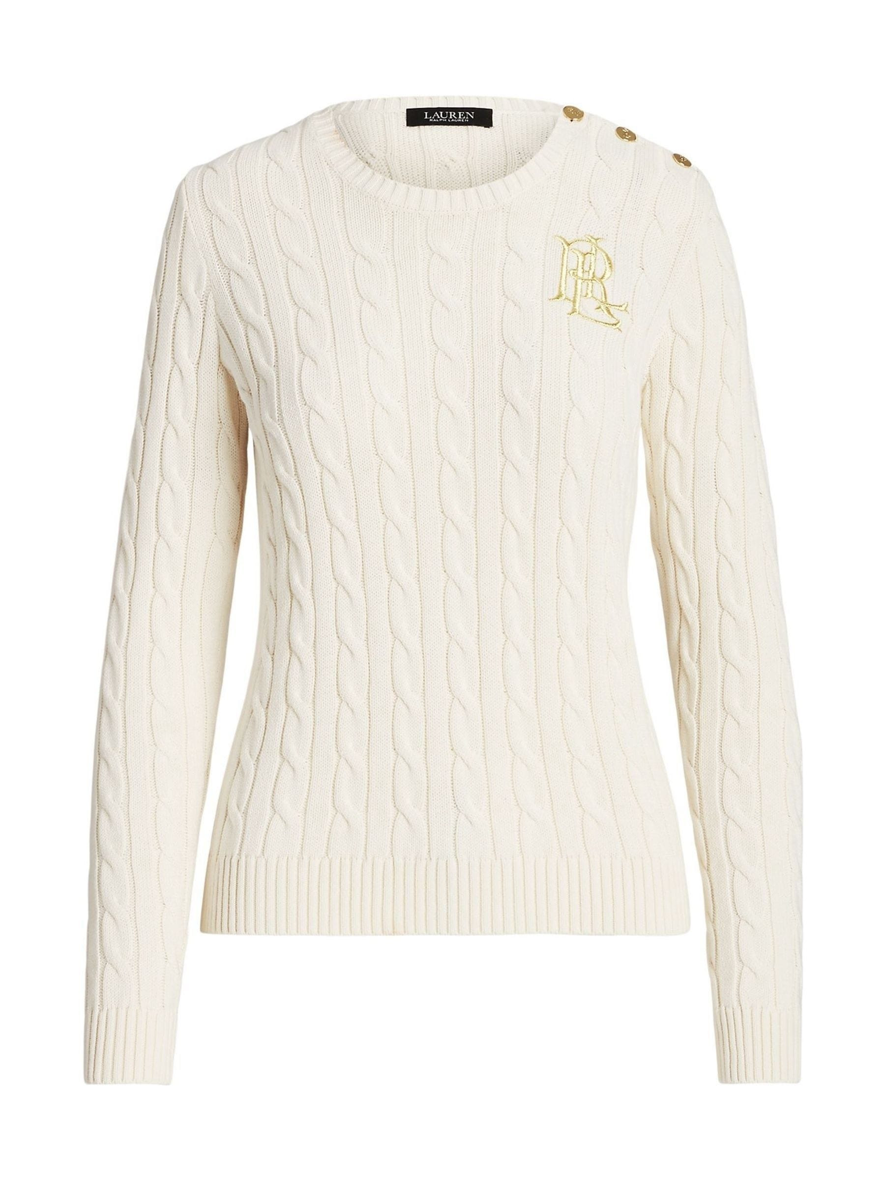 Lauren Ralph Lauren Lauren Ralph Lauren Cream Trim Cable Knit 100% Cotton Jumper | Next US
