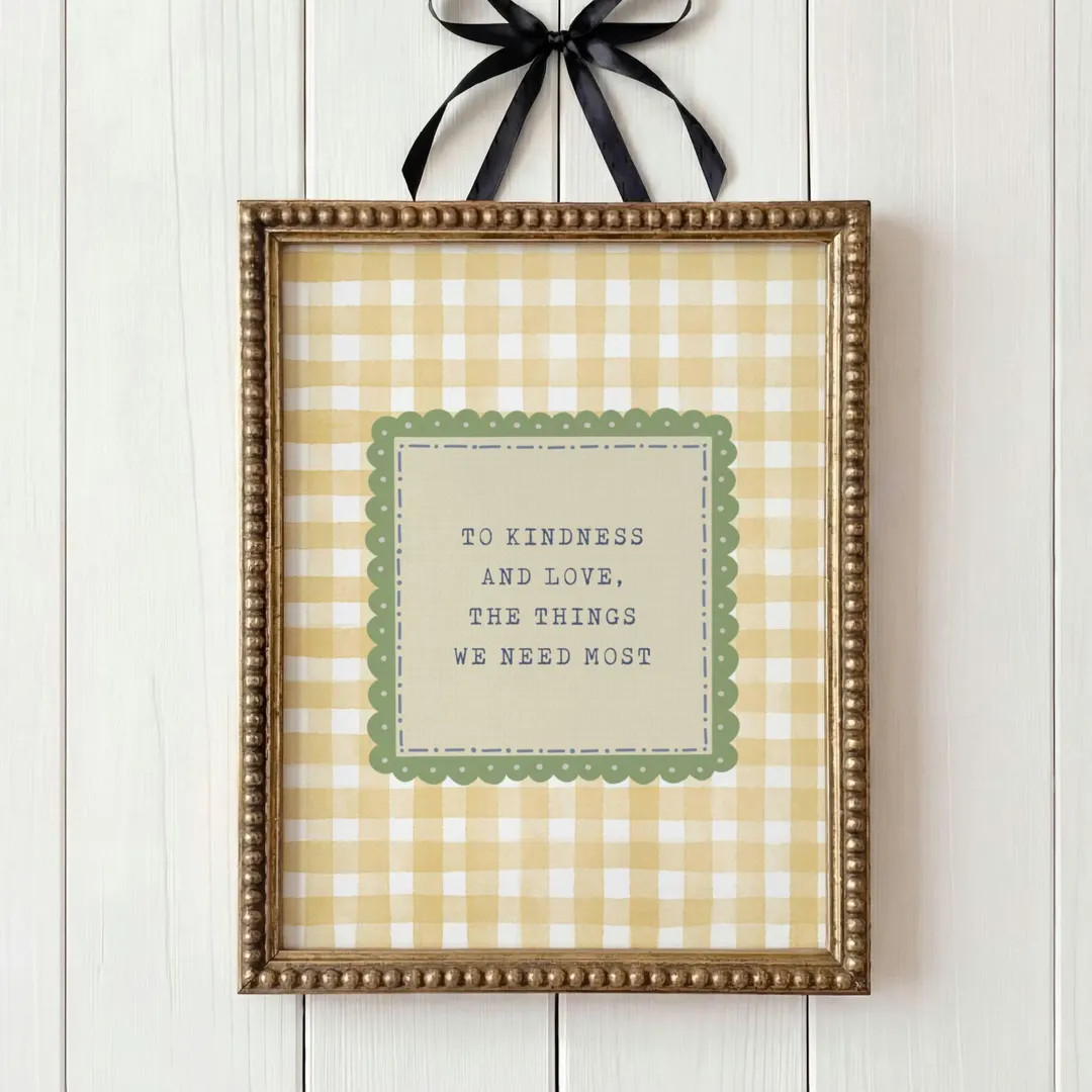 Kindness and Love Print, Yellow Gingham Wall Art, Cottagecore Decor, Digital Download - Etsy Cana... | Etsy (US)