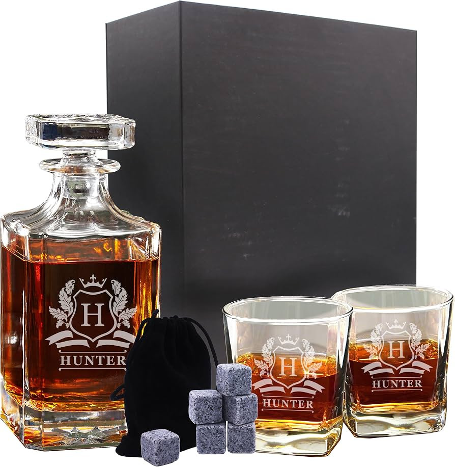 Personalized Whiskey Decanter and Glasses Set - Custom Monogrammed with Cavalier Design | Amazon (US)