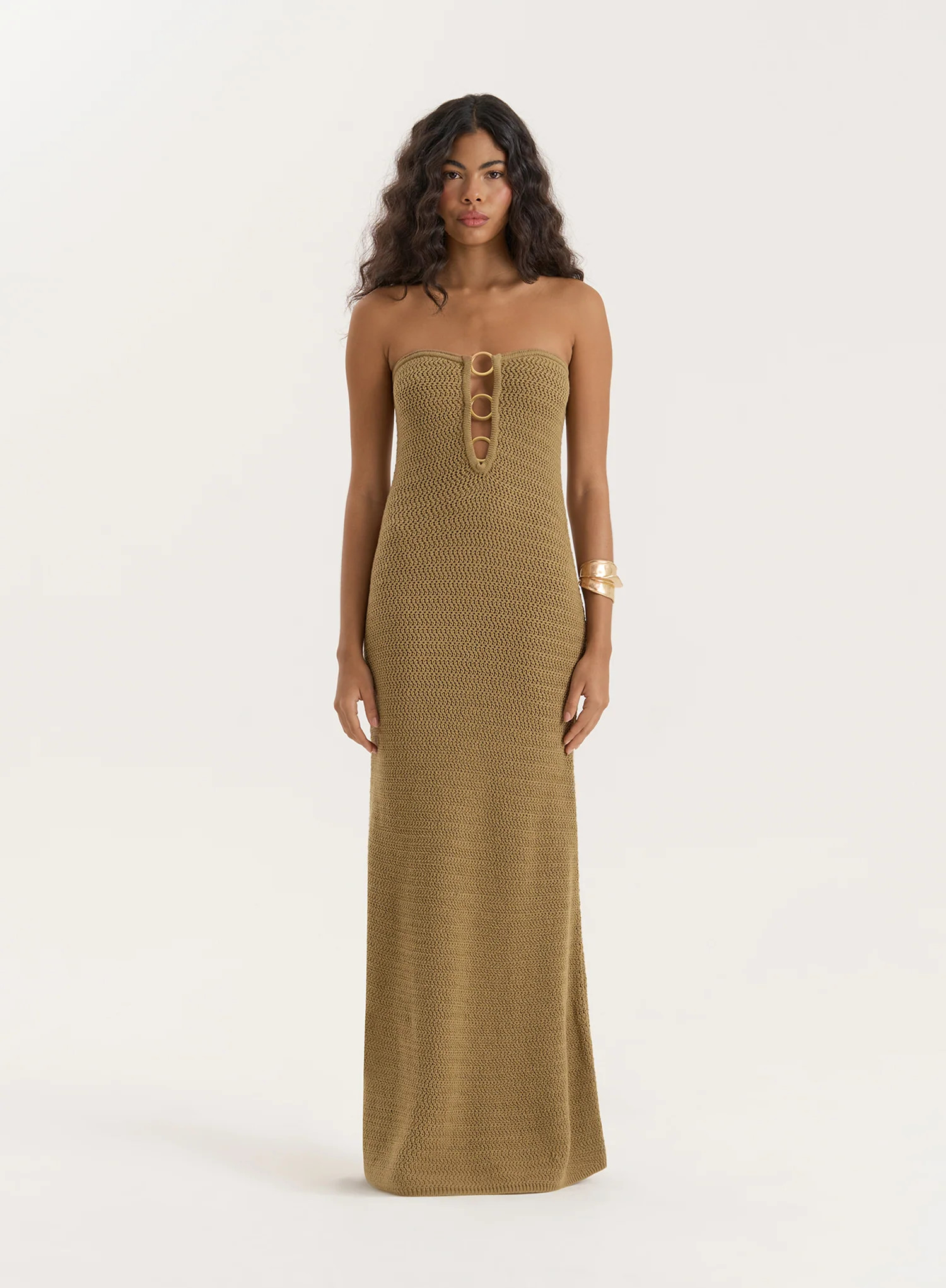 Olive Knitted Bandeau Maxi Dress- Charley | 4th & Reckless