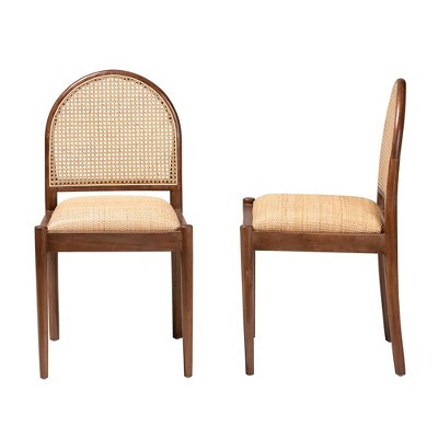 GDFStudio Tommaso Boho Natural Rattan and Acacia Wood Dining Chairs (Set of 2), Brown | Target