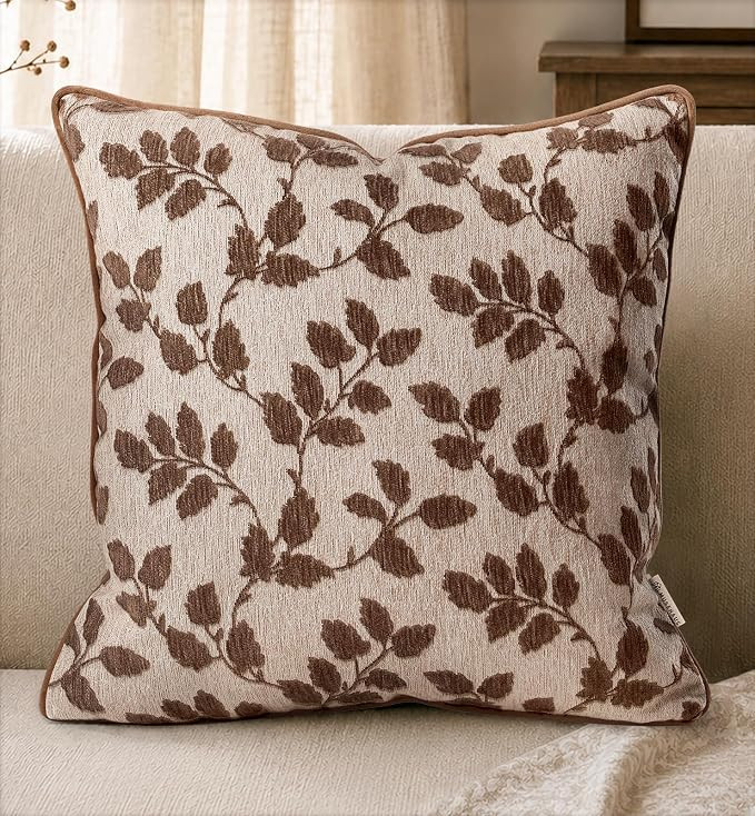 Chenille Throw Pillow Cover, 18x18 Inch, Autumn Leaves | Jacquard, Hidden Zipper, Soft Cushion Ca... | Amazon (US)