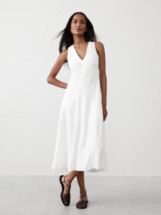 Linen-Blend Seamed Midi Dress | Banana Republic Factory
