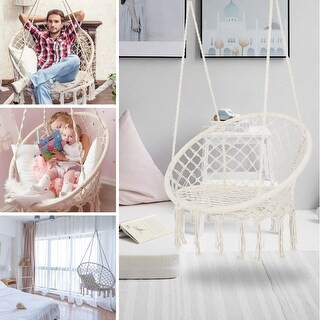 Hammock Chair Macrame Swing Hanging Cotton Rope Hammock Swing Outdoor | Bed Bath & Beyond