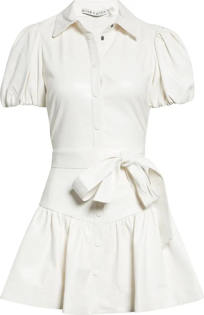 Henrietta Tie Belt Faux Leather Tiered Mini Dress | Nordstrom