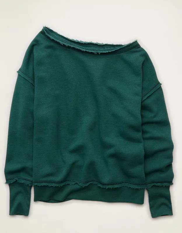 AE Off-the-Shoulder Sweatshirt Women's Camper Green XL | American Eagle Outfitters (US & CA)