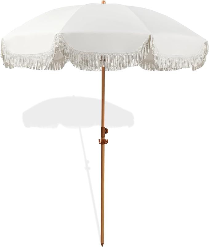 Seazul 6.5ft Patio Umbrella with Fringe, Beach Umbrella, Fringe Umbrella Outdoor Patio with Hangi... | Amazon (US)