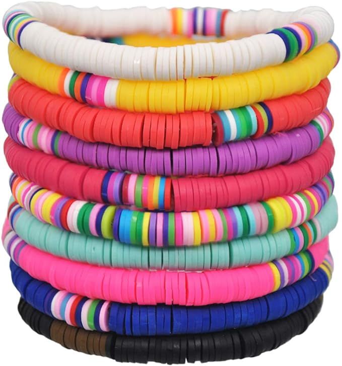 Jewdreamer 10PCS Friendship Bracelets Vsco Handmade Beads Bracelet Rainbow Heishi Stack Vinyl Dis... | Amazon (US)