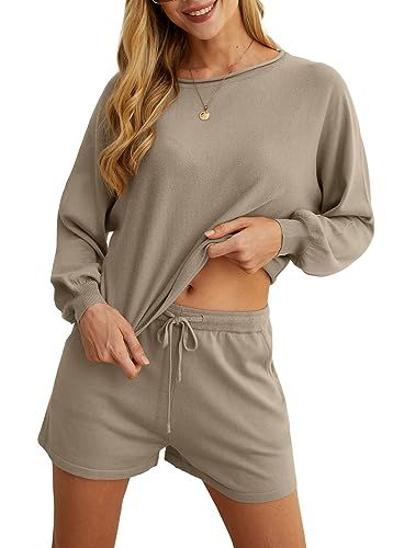 PrinStoryPrinStory Pajamas Set for Women Knit Lounge Sets Long Sleeve Top and Shorts 2 Piece Outf... | Amazon (US)